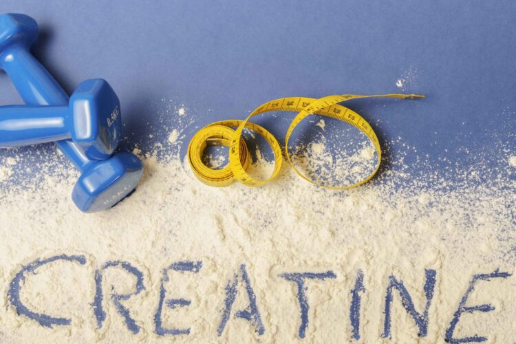 Creatine supplement with text overlay showing benefits for brain health, energy, and muscle tone for both men and women