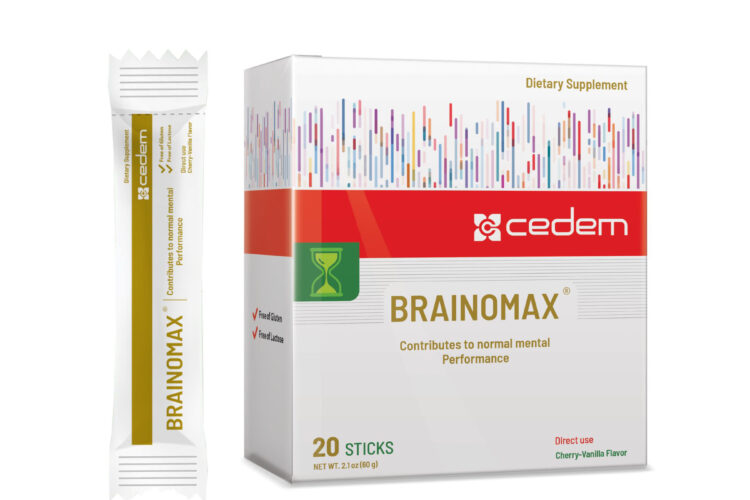 BRAINOMAX® brain supplement for memory and focus – cherry vanilla flavor powder sticks packaging