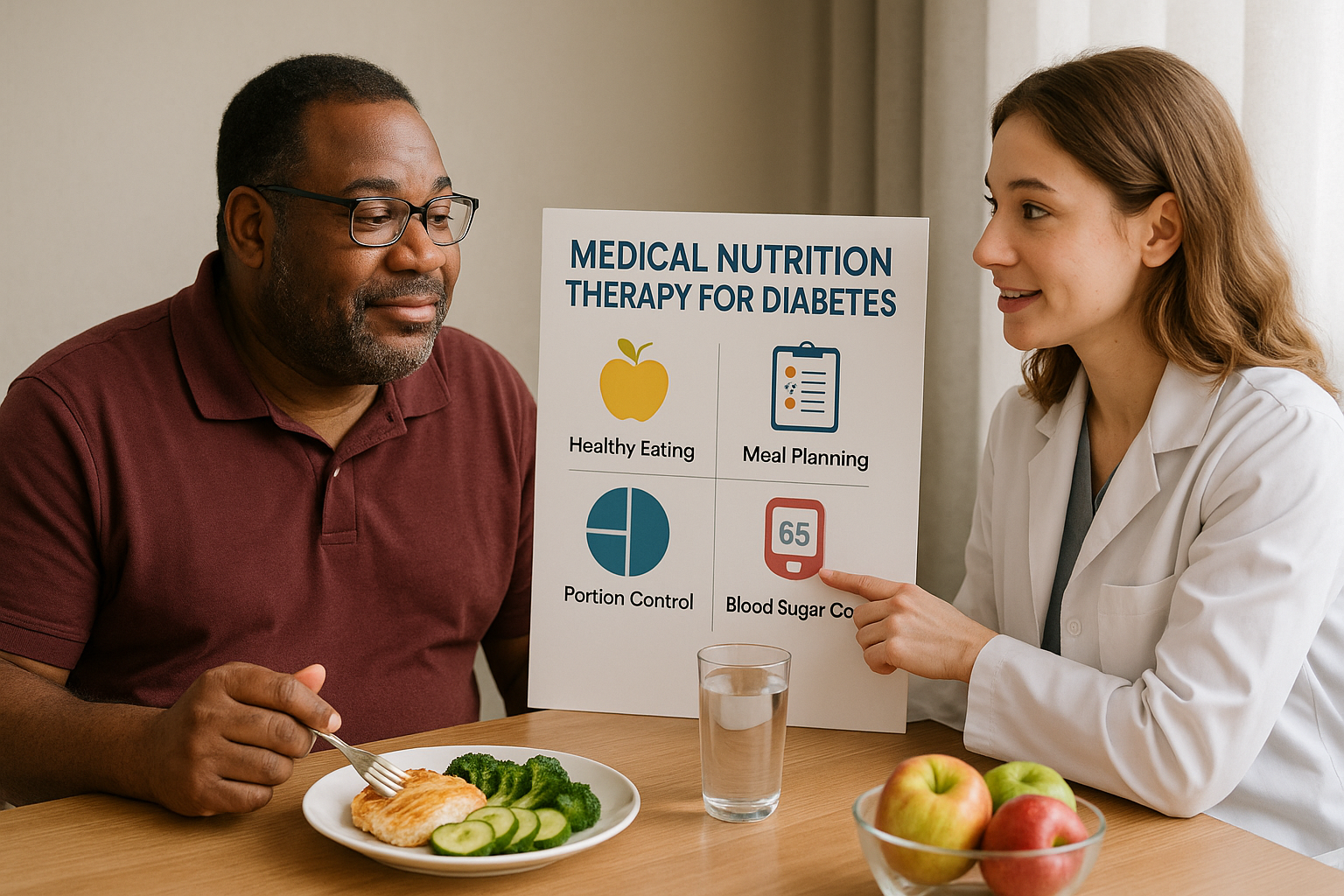 Person with diabetes receiving Medical Nutrition Therapy guidance from a dietitian