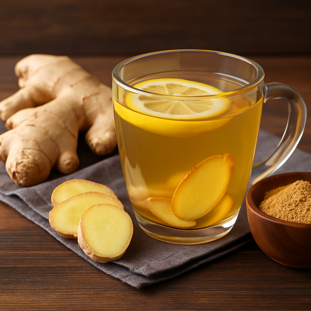 Ginger tea with lemon in a glass cup helps lower blood sugar for type 2 diabetes patients.