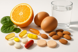 Healthy foods showing the difference between vitamins and minerals in a balanced diet
