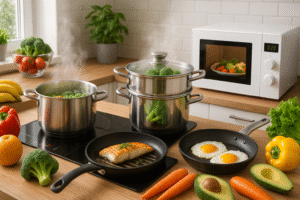 Different cooking methods and their effects on vitamin retention, nutrient value, and the effect of cooking on vitamins